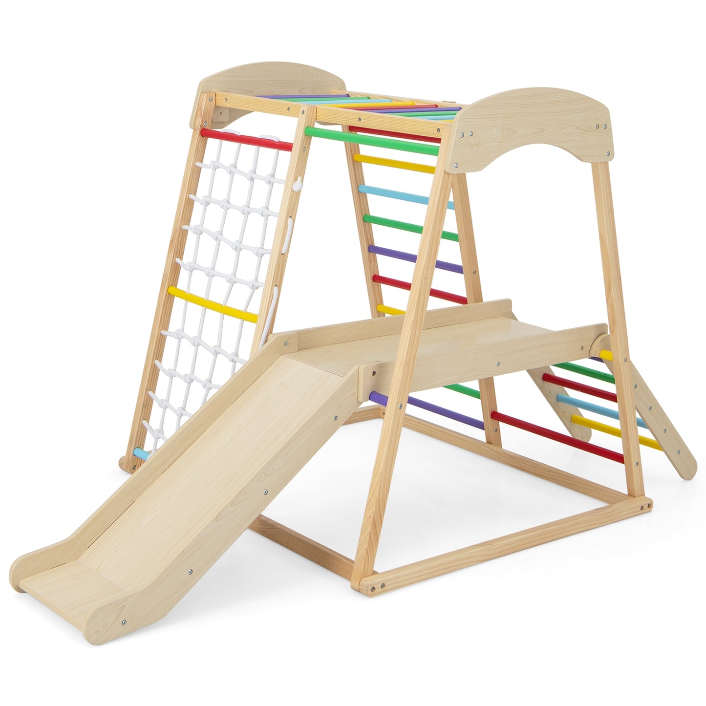6-in-1 Indoor Jungle Gym Kids Wooden Playground with Monkey Bars-Multicolor Kids Crystal
