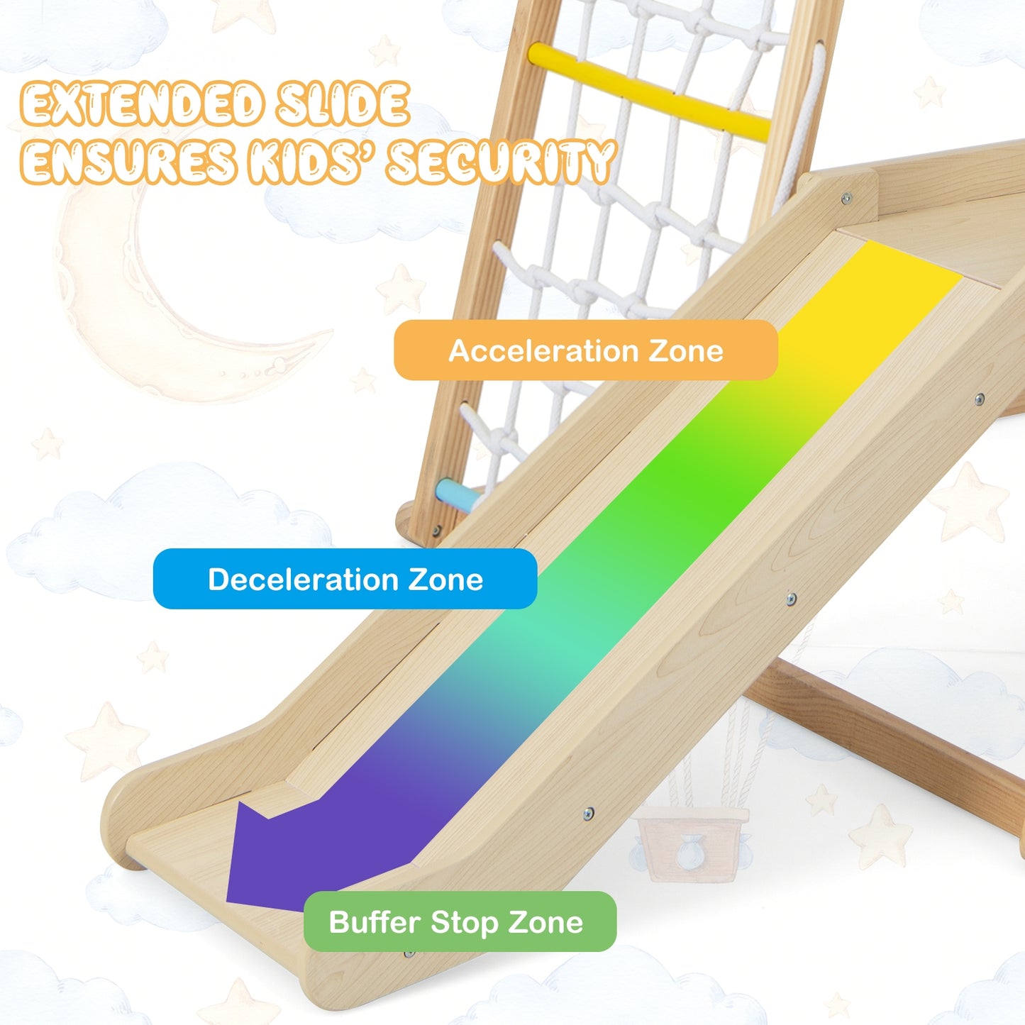 6-in-1 Indoor Jungle Gym Kids Wooden Playground with Monkey Bars-Multicolor Kids Crystal