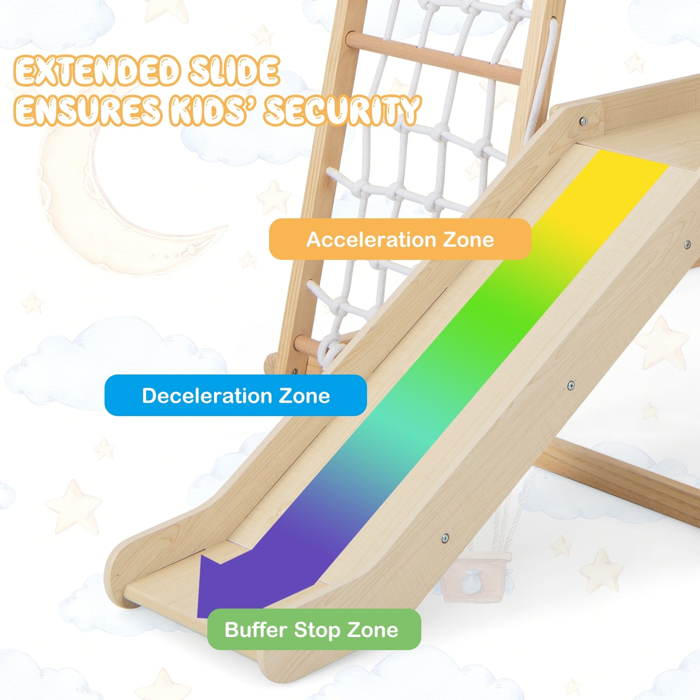 6-in-1 Indoor Jungle Gym Kids Wooden Playground with Monkey Bars-Natural Kids Crystal