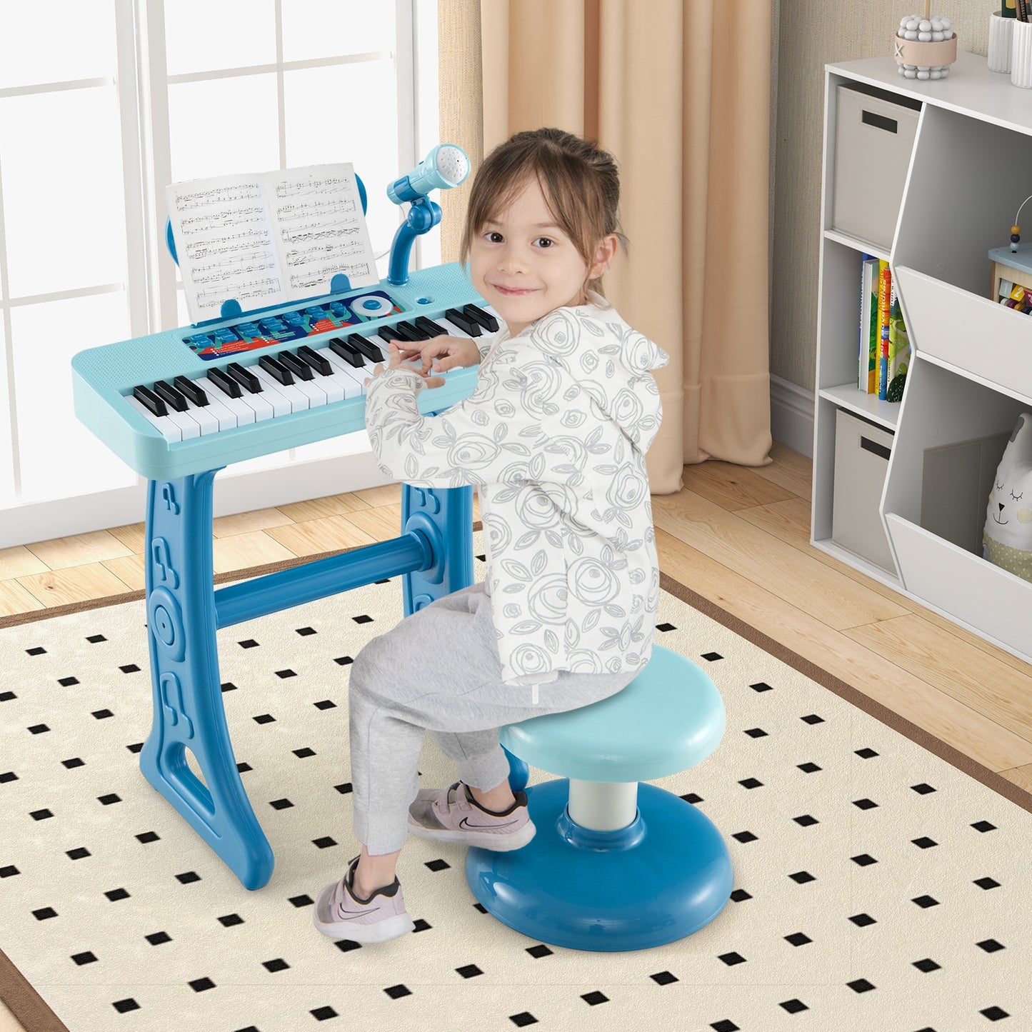 Kids Piano Keyboard 37-Key Kids Toy Keyboard Piano with Microphone for 3+ Kids-Blue Kids Crystal