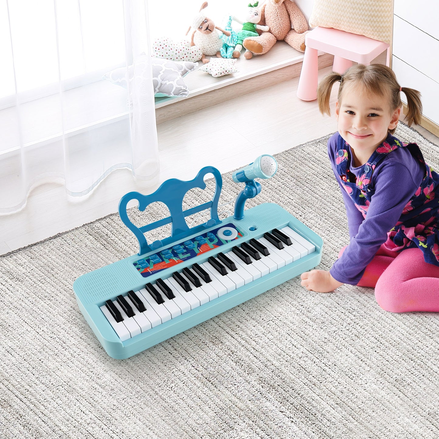 Kids Piano Keyboard 37-Key Kids Toy Keyboard Piano with Microphone for 3+ Kids-Blue Kids Crystal