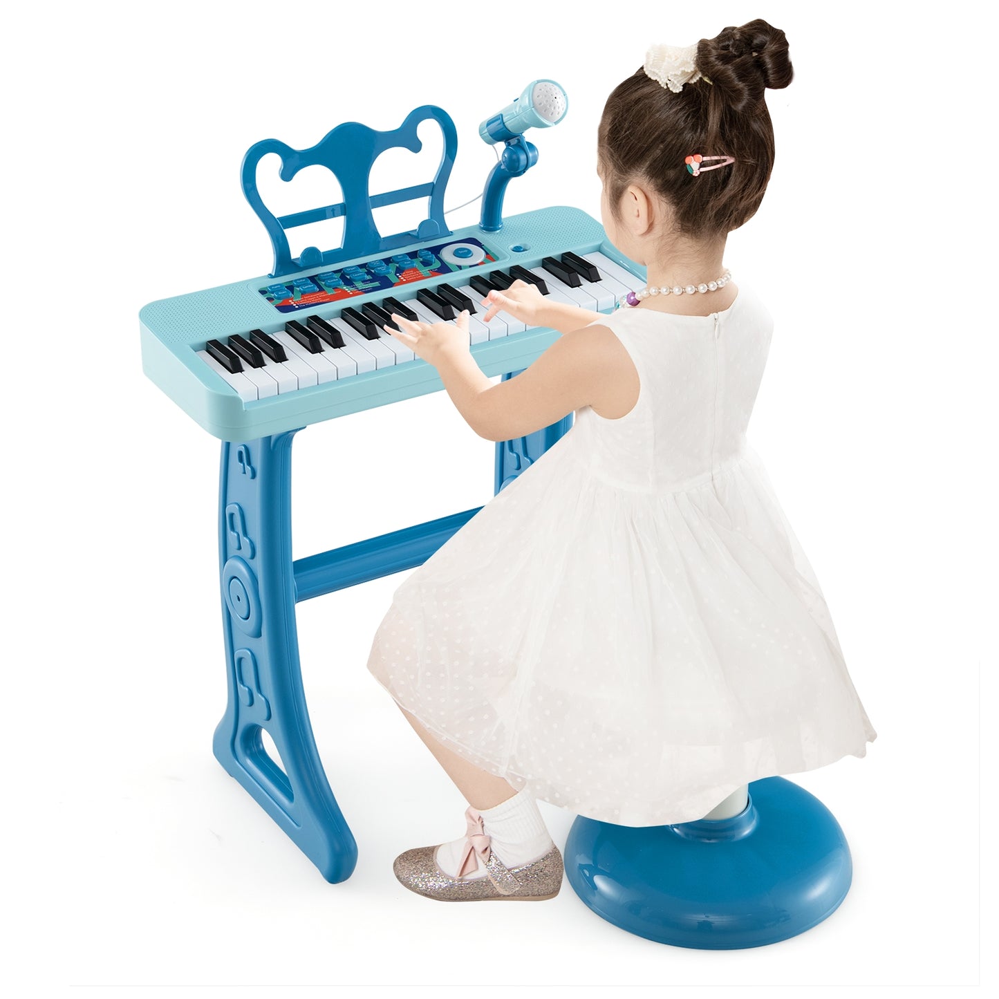 Kids Piano Keyboard 37-Key Kids Toy Keyboard Piano with Microphone for 3+ Kids-Blue Kids Crystal