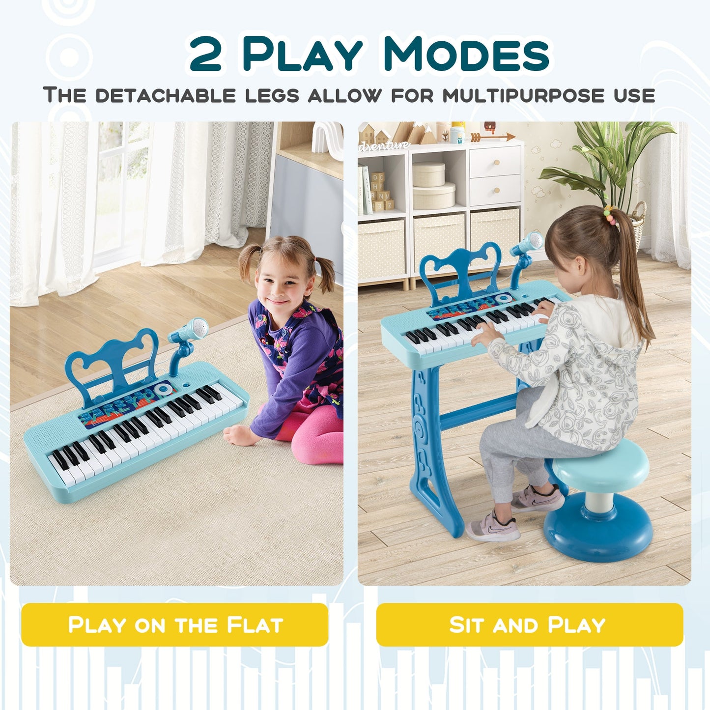 Kids Piano Keyboard 37-Key Kids Toy Keyboard Piano with Microphone for 3+ Kids-Blue Kids Crystal