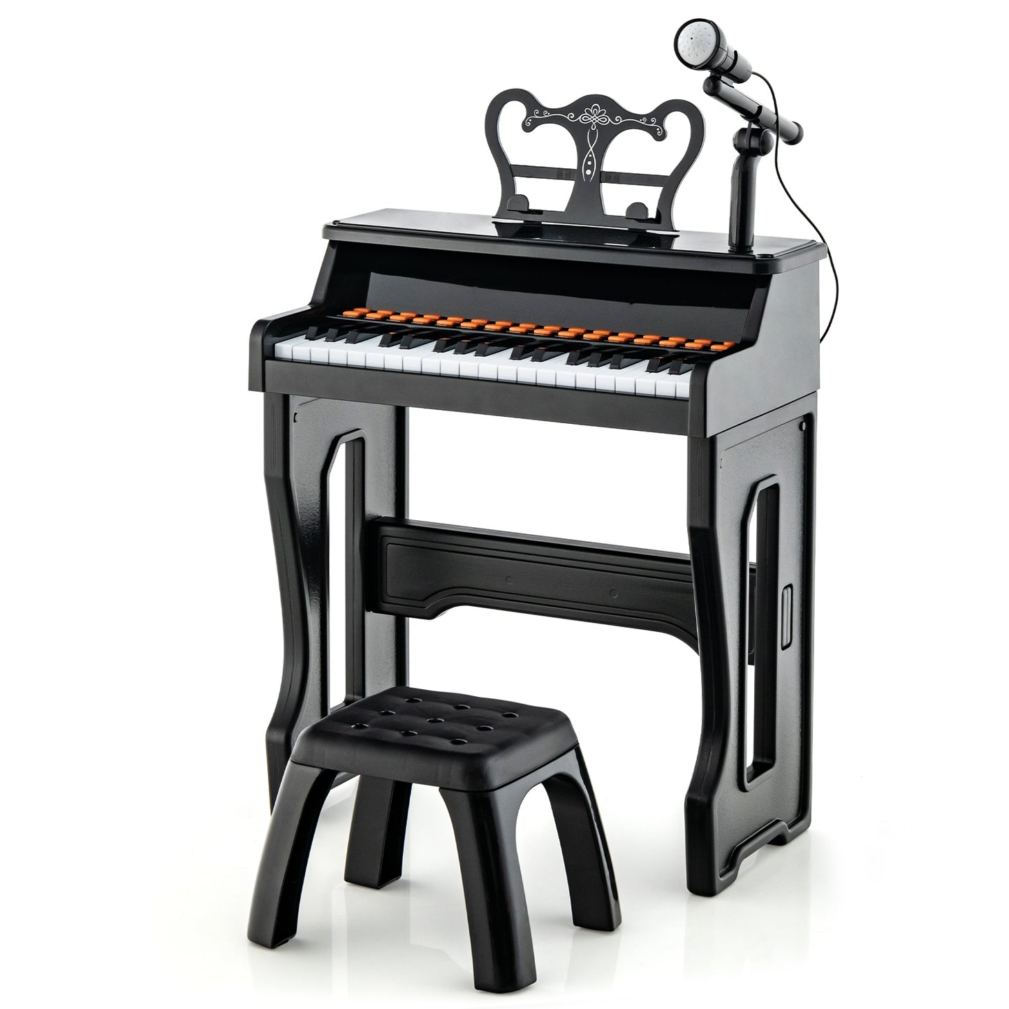 37 Keys Music Piano with Microphone Kids Piano Keyboard with Detachable Music Stand-Black Kids Crystal