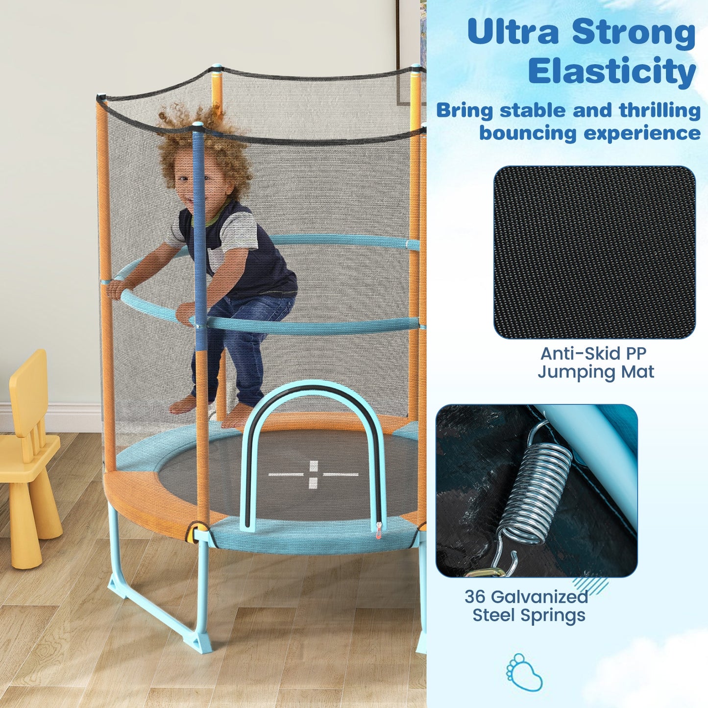 60 Inch Trampoline with Gymnastic Bar and Rings for Kids-Orange Kids Crystal