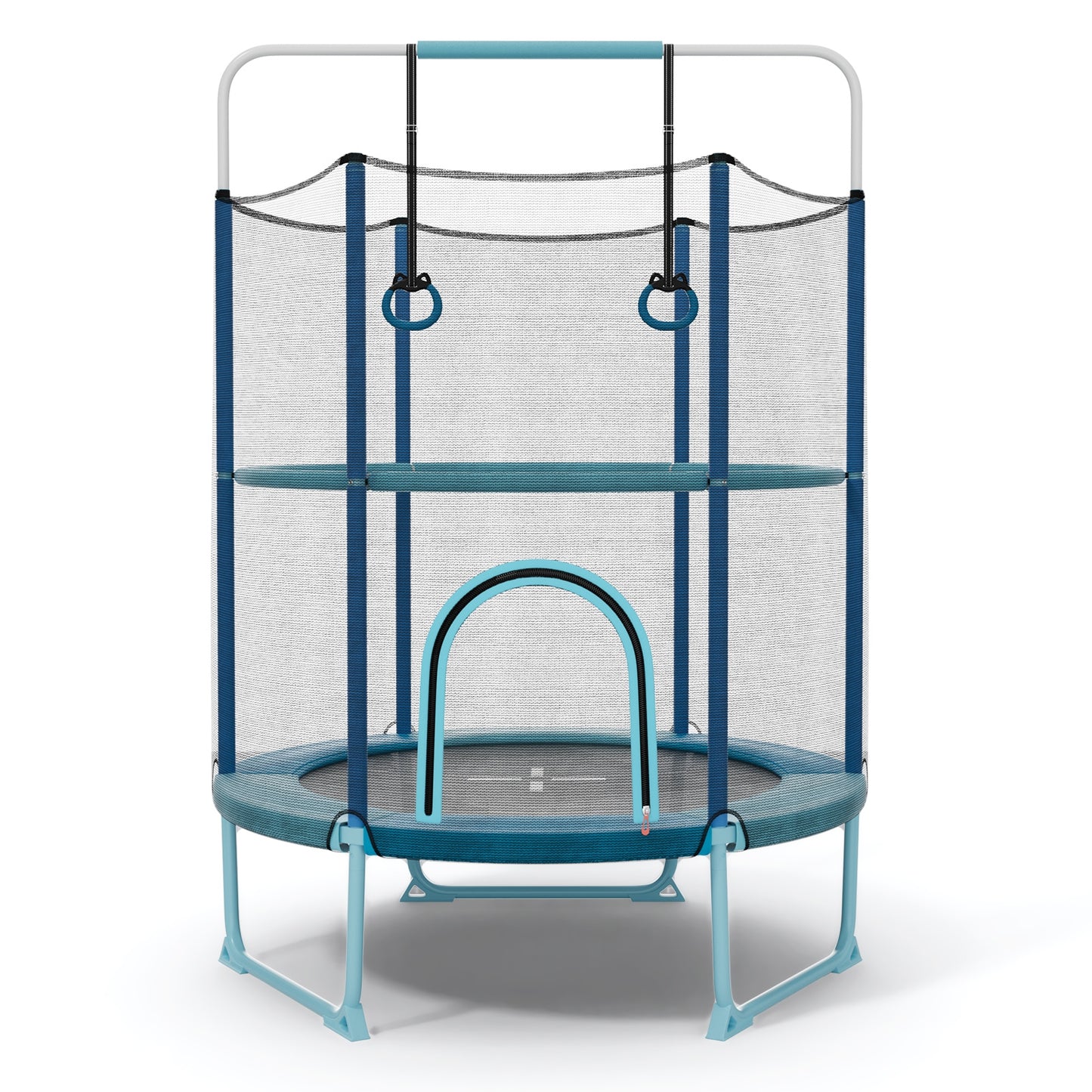 60 Inch Trampoline with Gymnastic Bar and Rings for Kids-Blue Kids Crystal