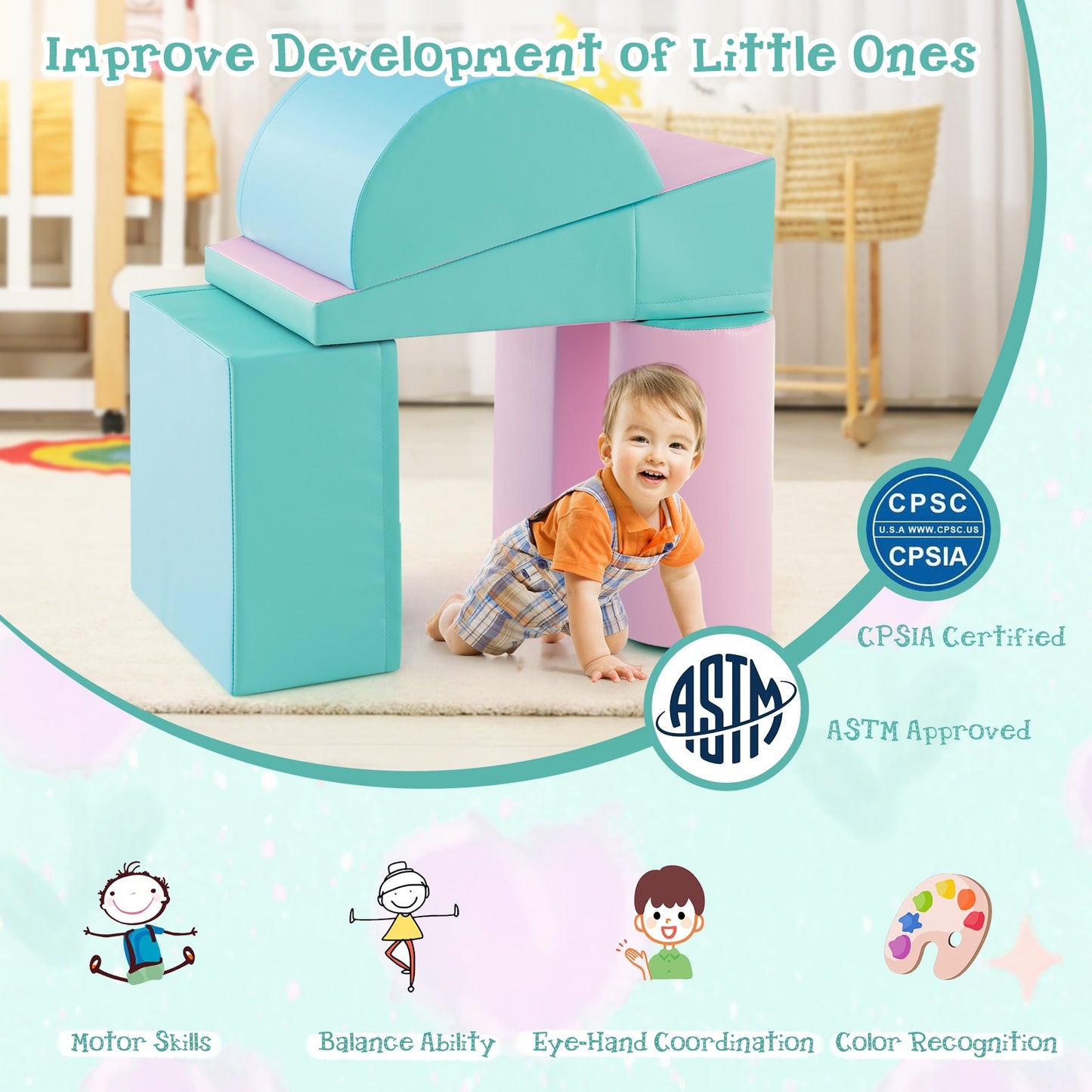 5-Piece Kids Climb and Crawl Activity Playset-Green Kids Crystal