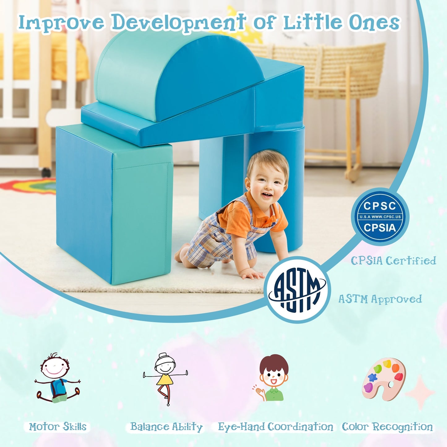 5-Piece Kids Climb and Crawl Activity Playset-Navy Kids Crystal