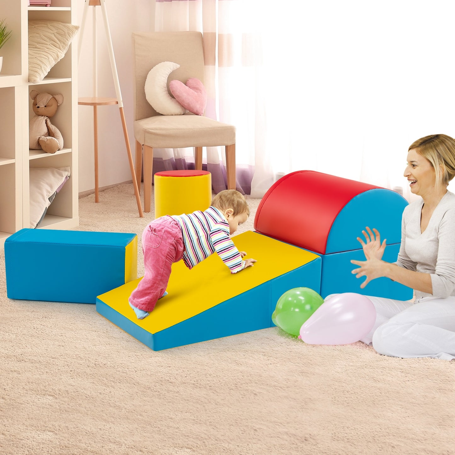 5-Piece Kids Climb and Crawl Activity Playset-Red Kids Crystal