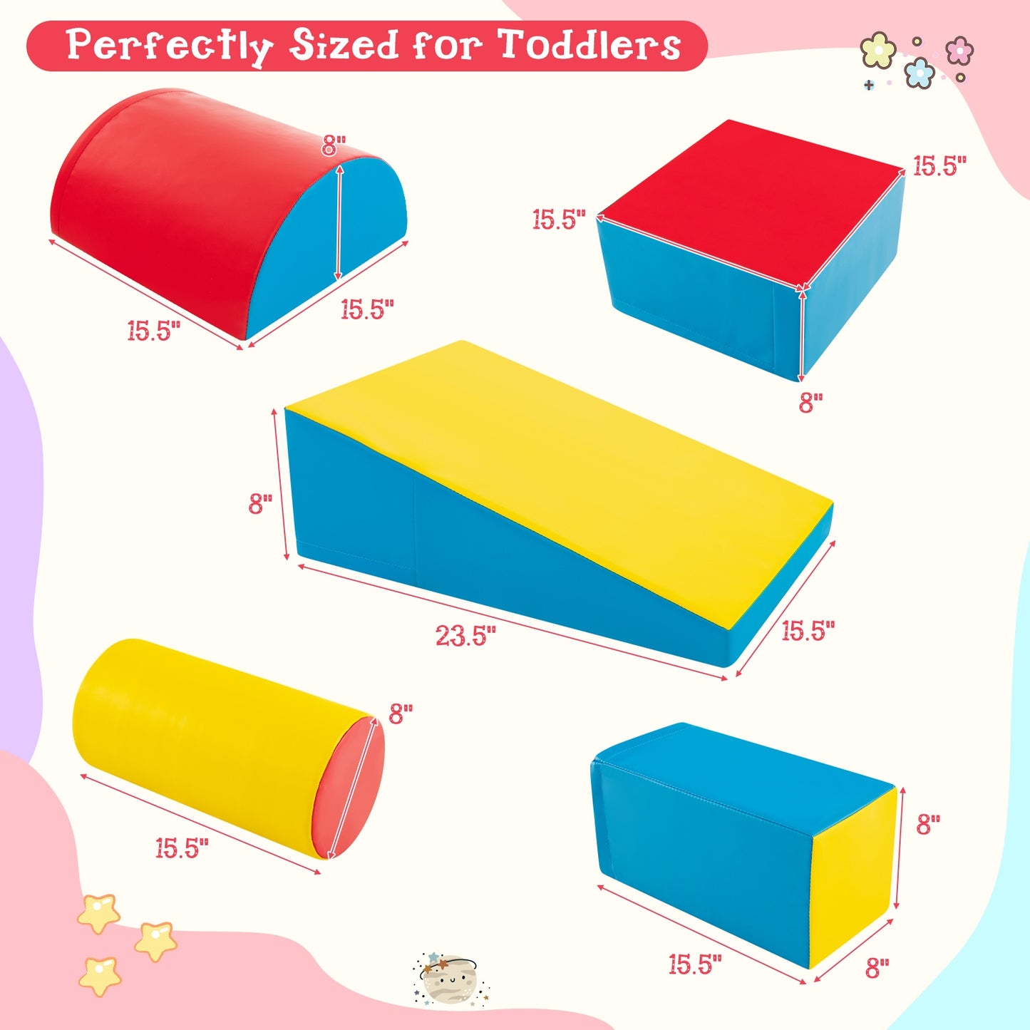 5-Piece Kids Climb and Crawl Activity Playset-Red Kids Crystal