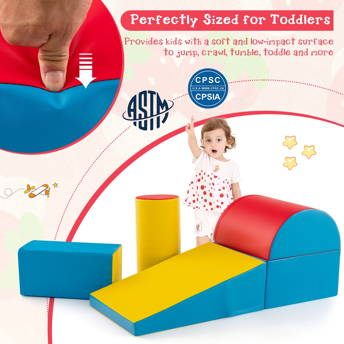 5-Piece Kids Climb and Crawl Activity Playset-Red Kids Crystal