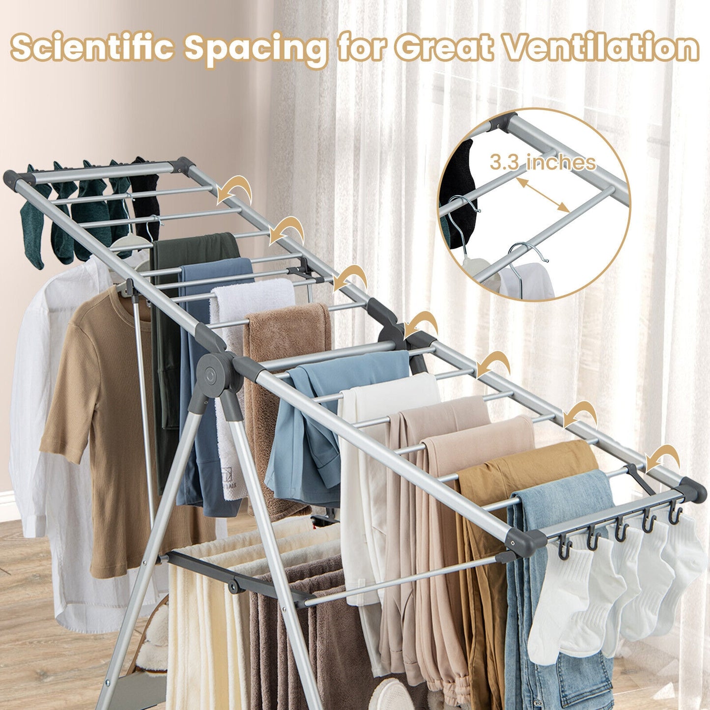 2-Layer Folding Clothes Drying Rack with 5-Level Adjustable Height Kids Crystal