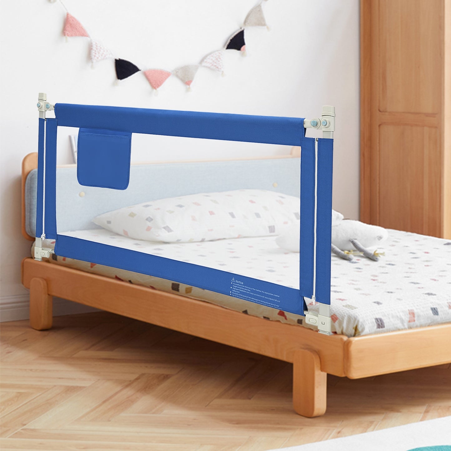 57 Inch Toddlers Vertical Lifting Baby Bed Rail Guard with Lock-Blue Kids Crystal