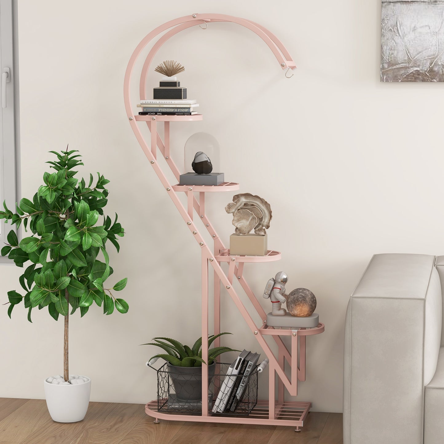 5 Tier Metal Plant Stand with Hanging Hook for Multiple Plants-Pink & Blue Kids Crystal