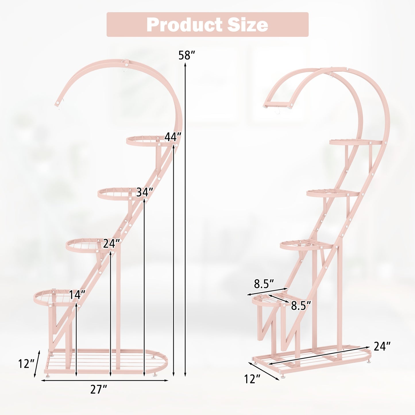 5 Tier Metal Plant Stand with Hanging Hook for Multiple Plants-Pink & Blue Kids Crystal