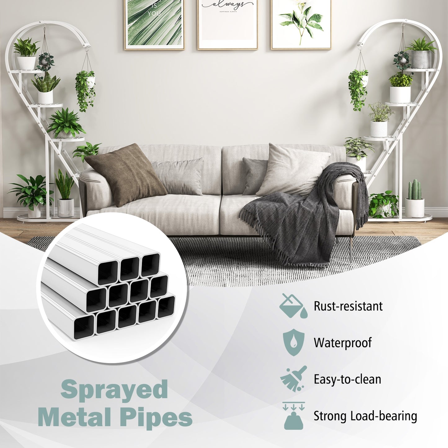 5 Tier Metal Plant Stand with Hanging Hook for Multiple Plants-White Kids Crystal