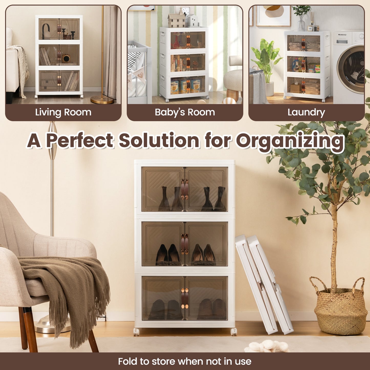 Stackable Storage Bins with Lockable Wheels-3 Pack Kids Crystal