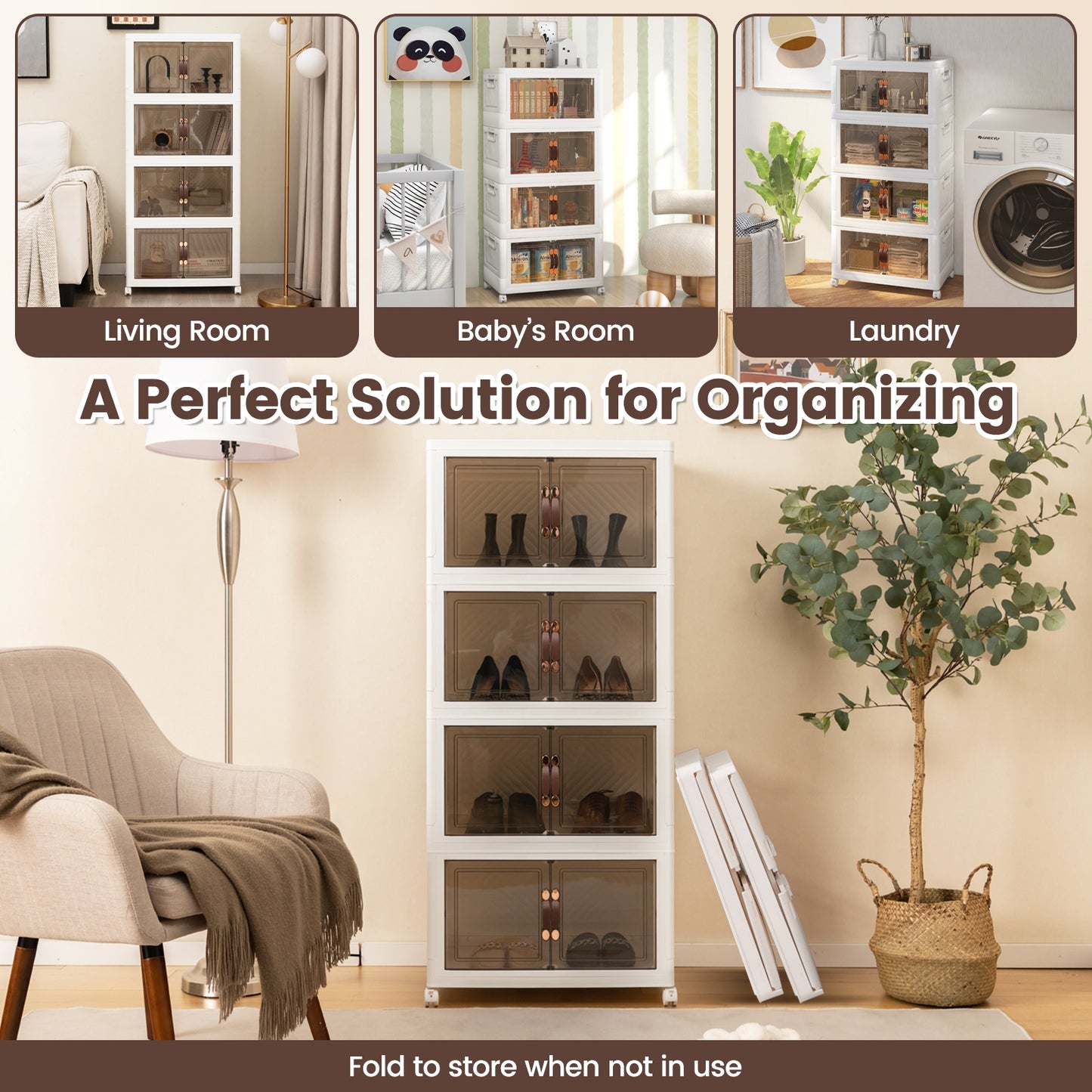 Stackable Storage Bins with Lockable Wheels-4 Pack Kids Crystal