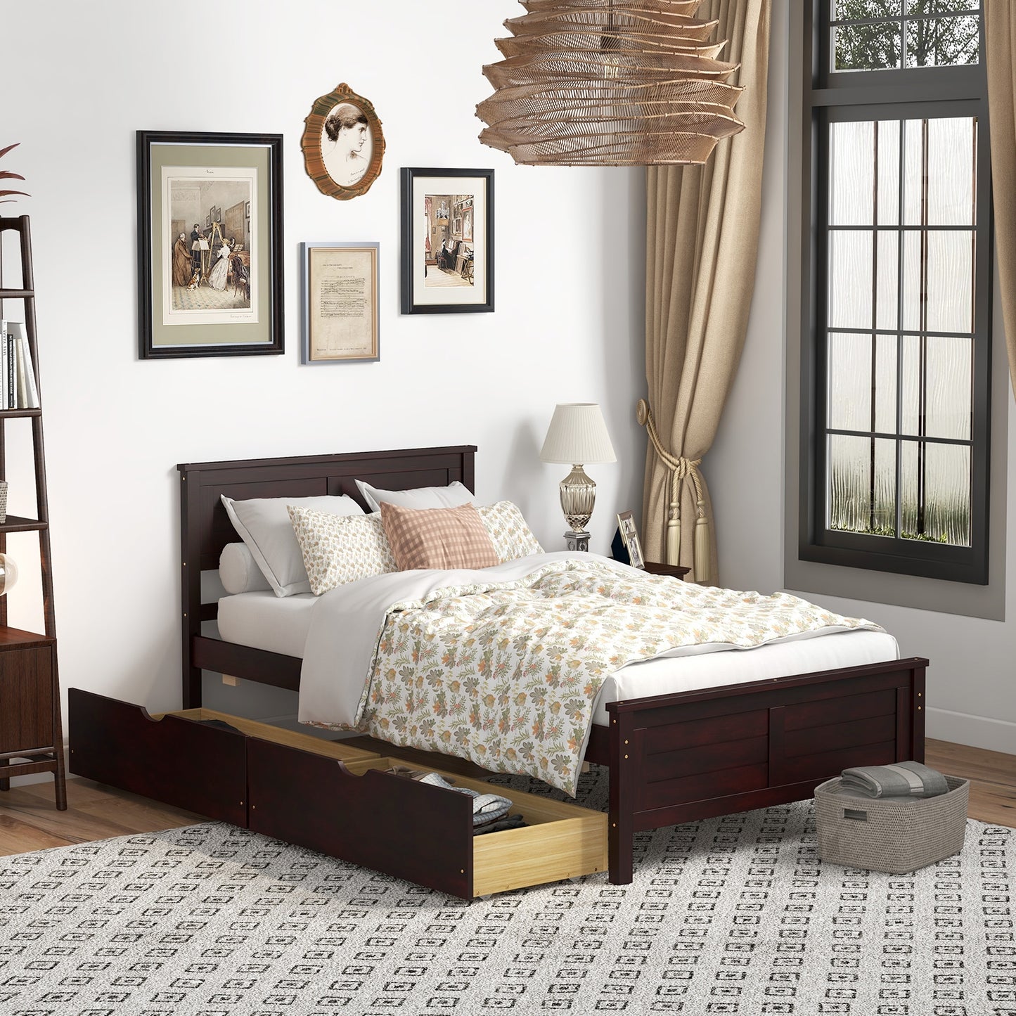 Twin Size Bed Frame with Storage Drawers-Espresso Kids Crystal
