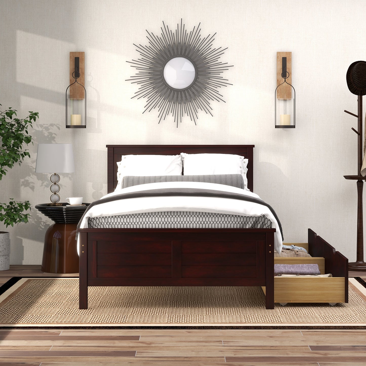Twin Size Bed Frame with Storage Drawers-Espresso Kids Crystal