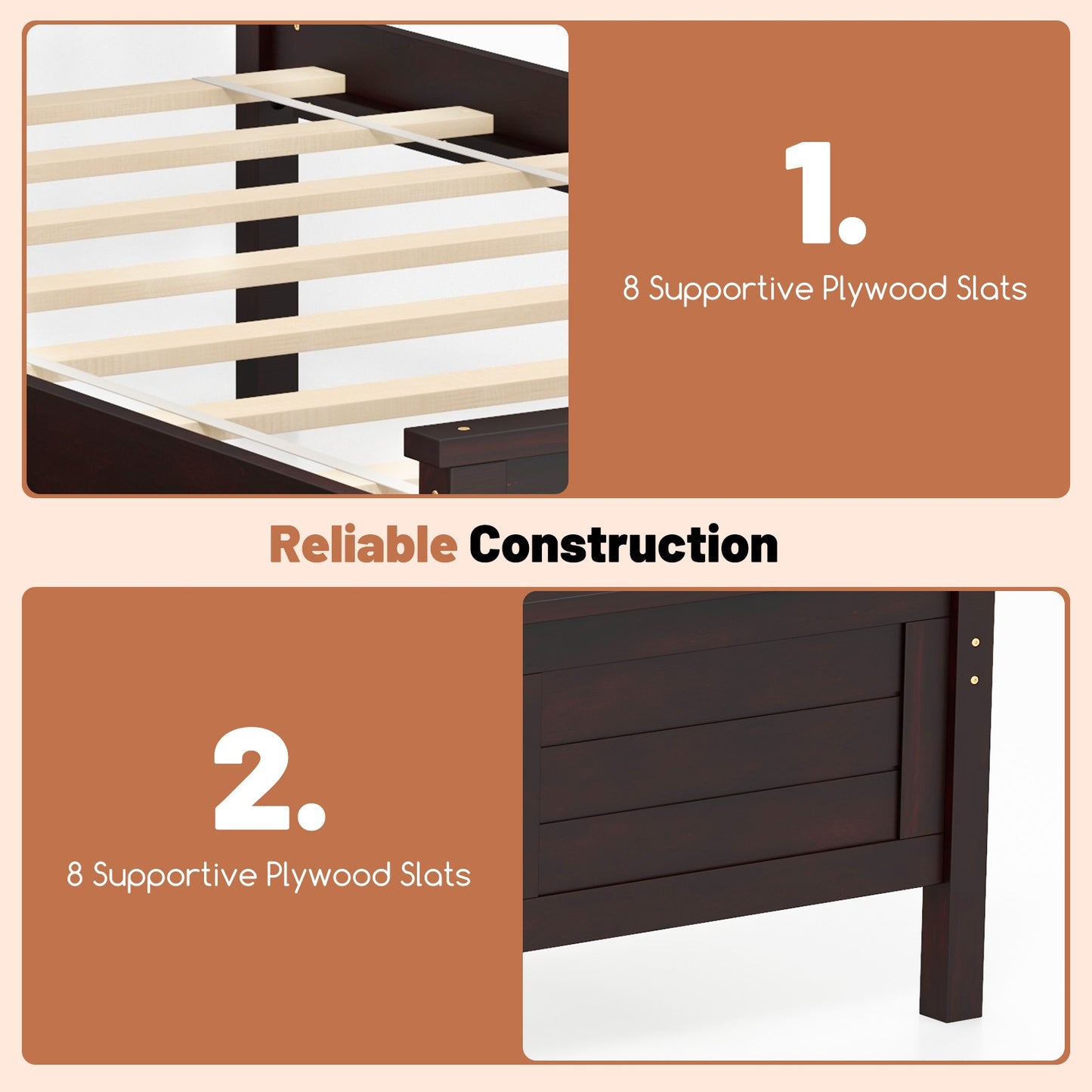 Twin Size Bed Frame with Storage Drawers-Espresso Kids Crystal