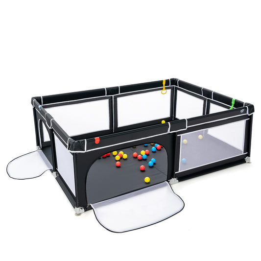 81 x 59 Inch Portable Baby Playpen with Ocean Balls and Handlebars-Black Kids Crystal