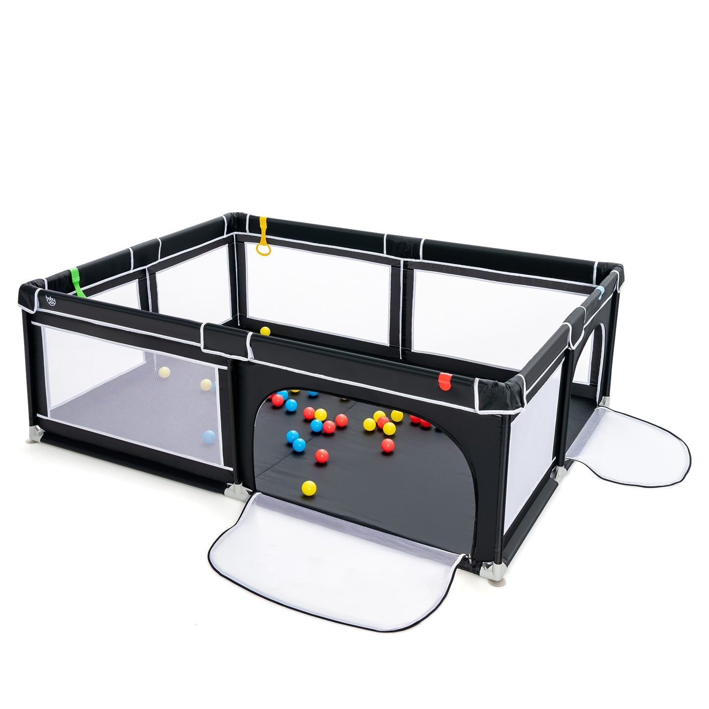 81 x 59 Inch Portable Baby Playpen with Ocean Balls and Handlebars-Black Kids Crystal