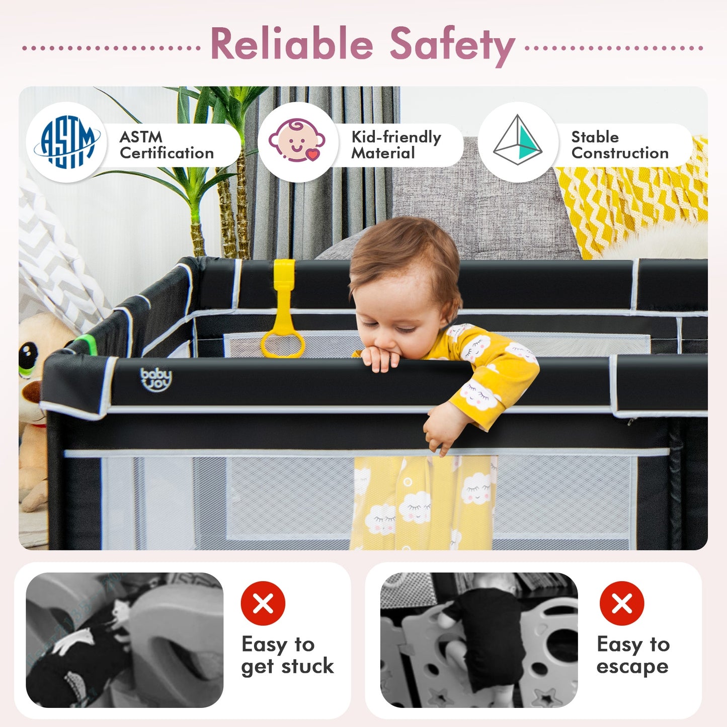 81 x 59 Inch Portable Baby Playpen with Ocean Balls and Handlebars-Black Kids Crystal