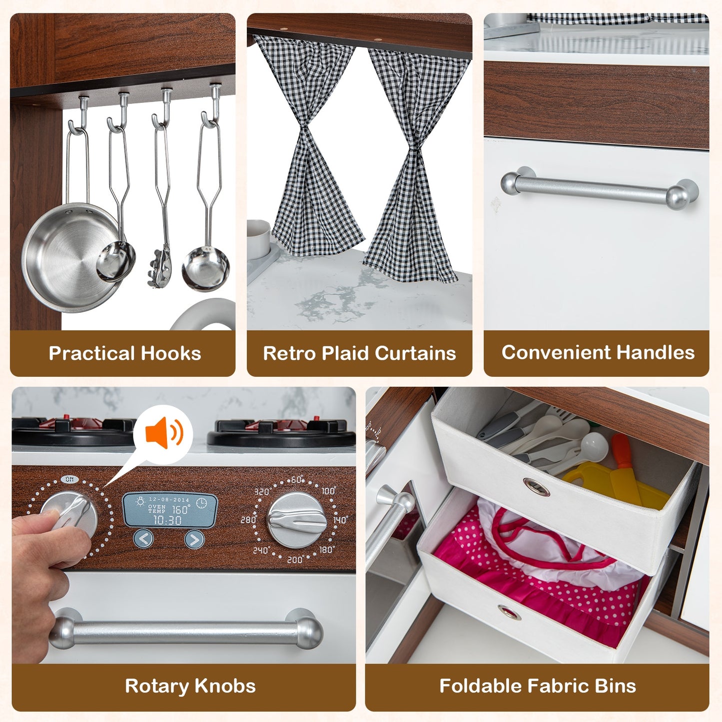 Wooden Corner Play Kitchen with Water Circulation System and Lights-Brown Kids Crystal