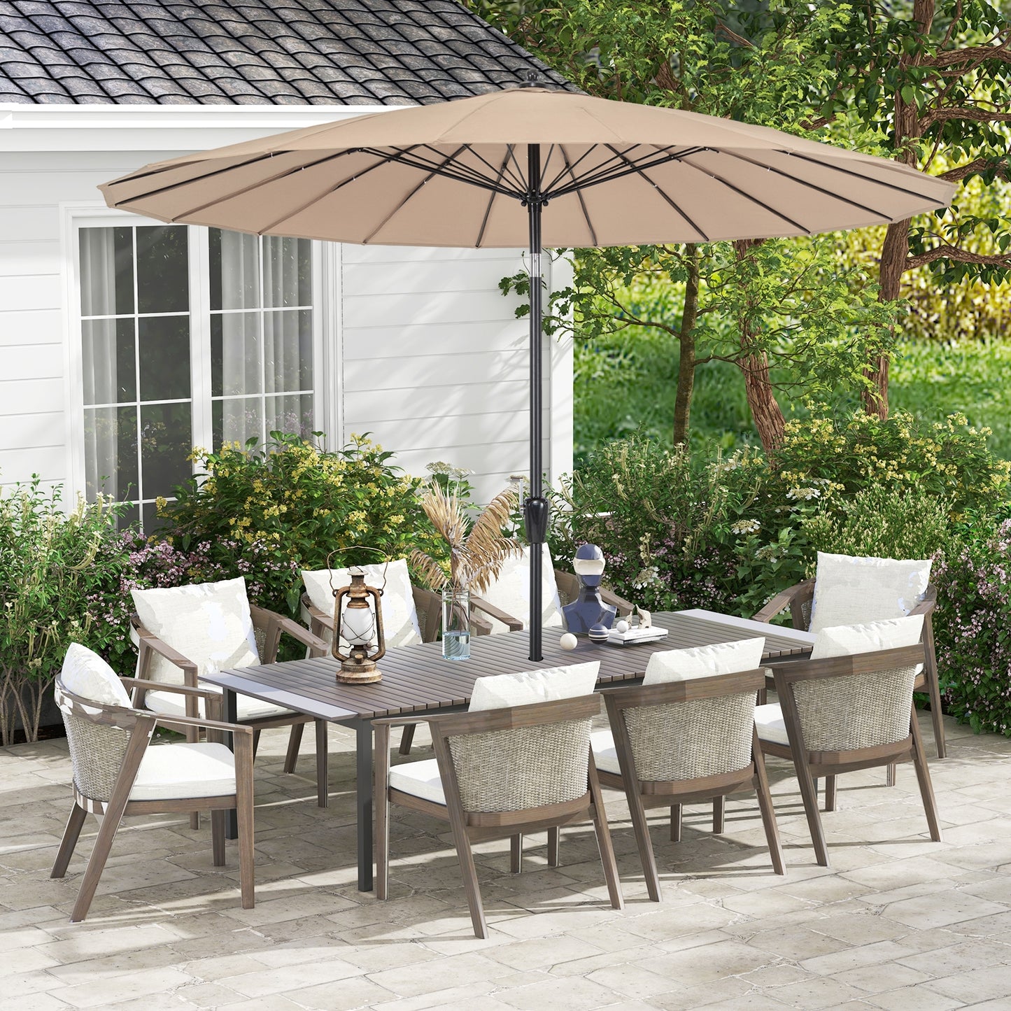 9 Feet Round Patio Umbrella with 18 Fiberglass Ribs-Tan Kids Crystal