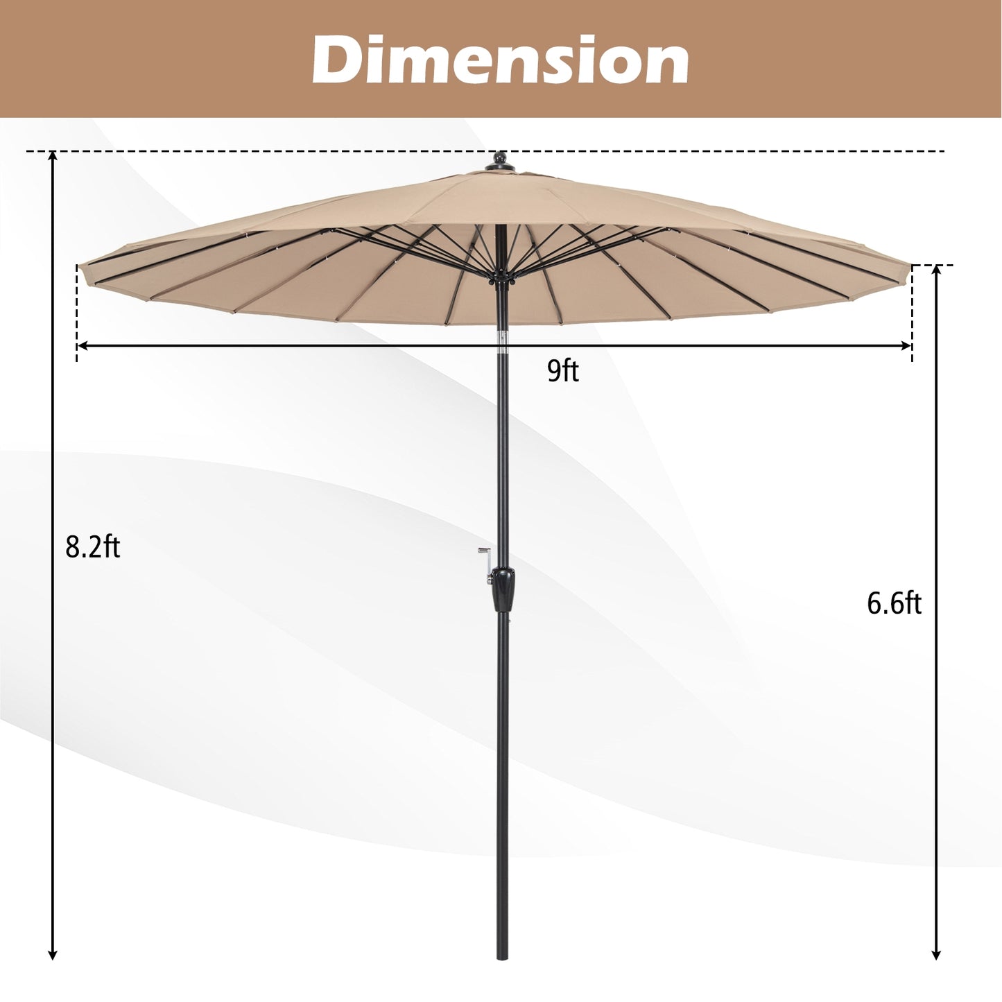 9 Feet Round Patio Umbrella with 18 Fiberglass Ribs-Tan Kids Crystal