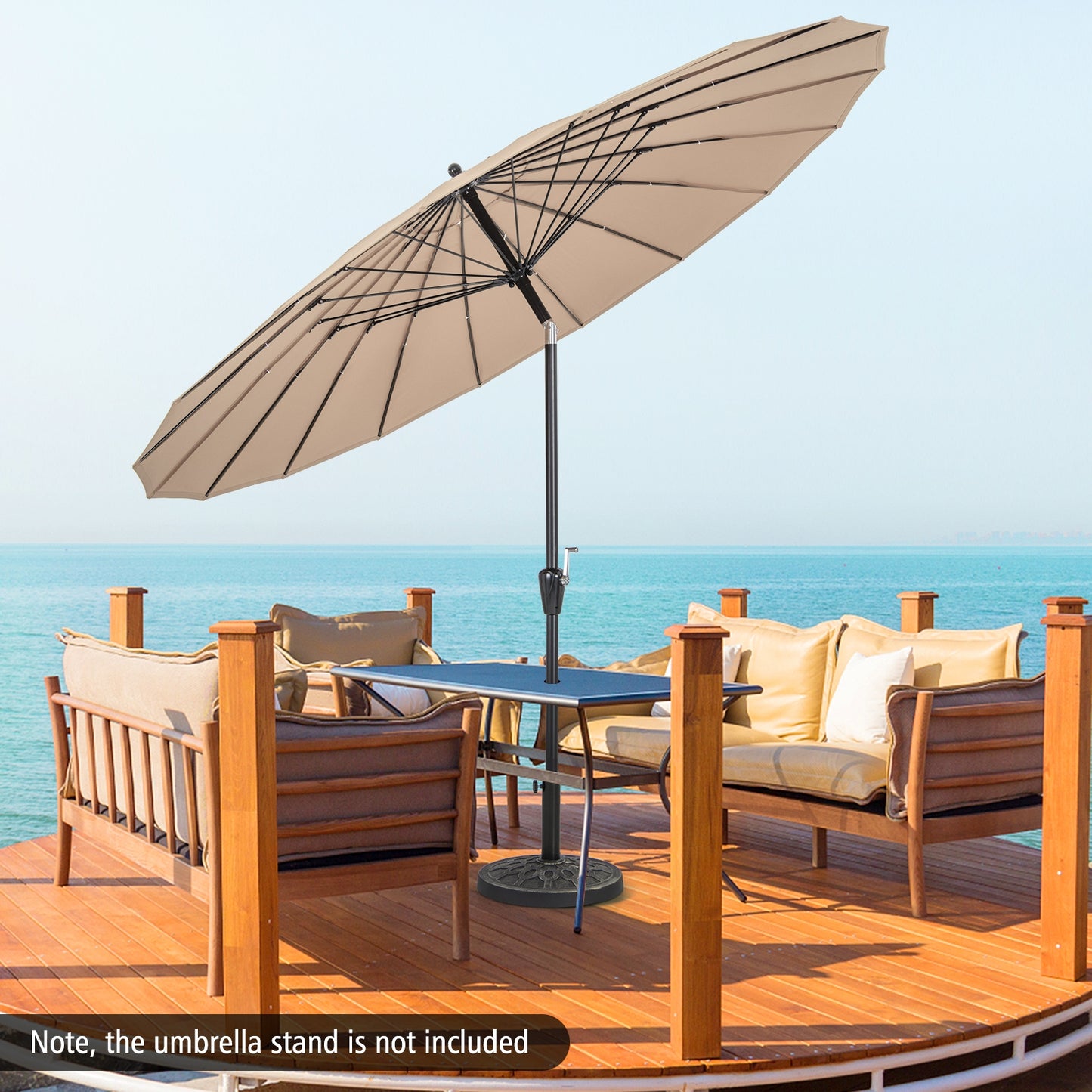 9 Feet Round Patio Umbrella with 18 Fiberglass Ribs-Tan Kids Crystal