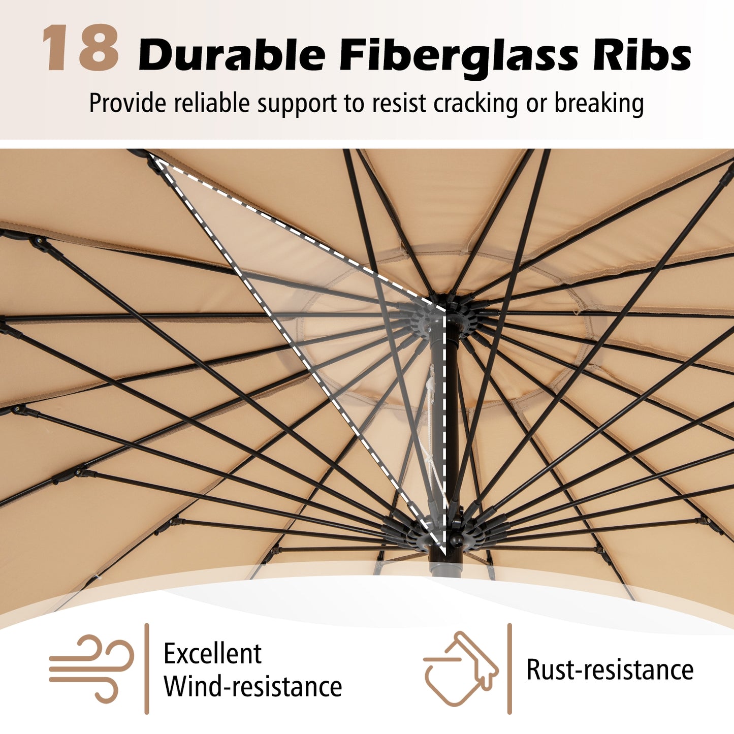 9 Feet Round Patio Umbrella with 18 Fiberglass Ribs-Tan Kids Crystal