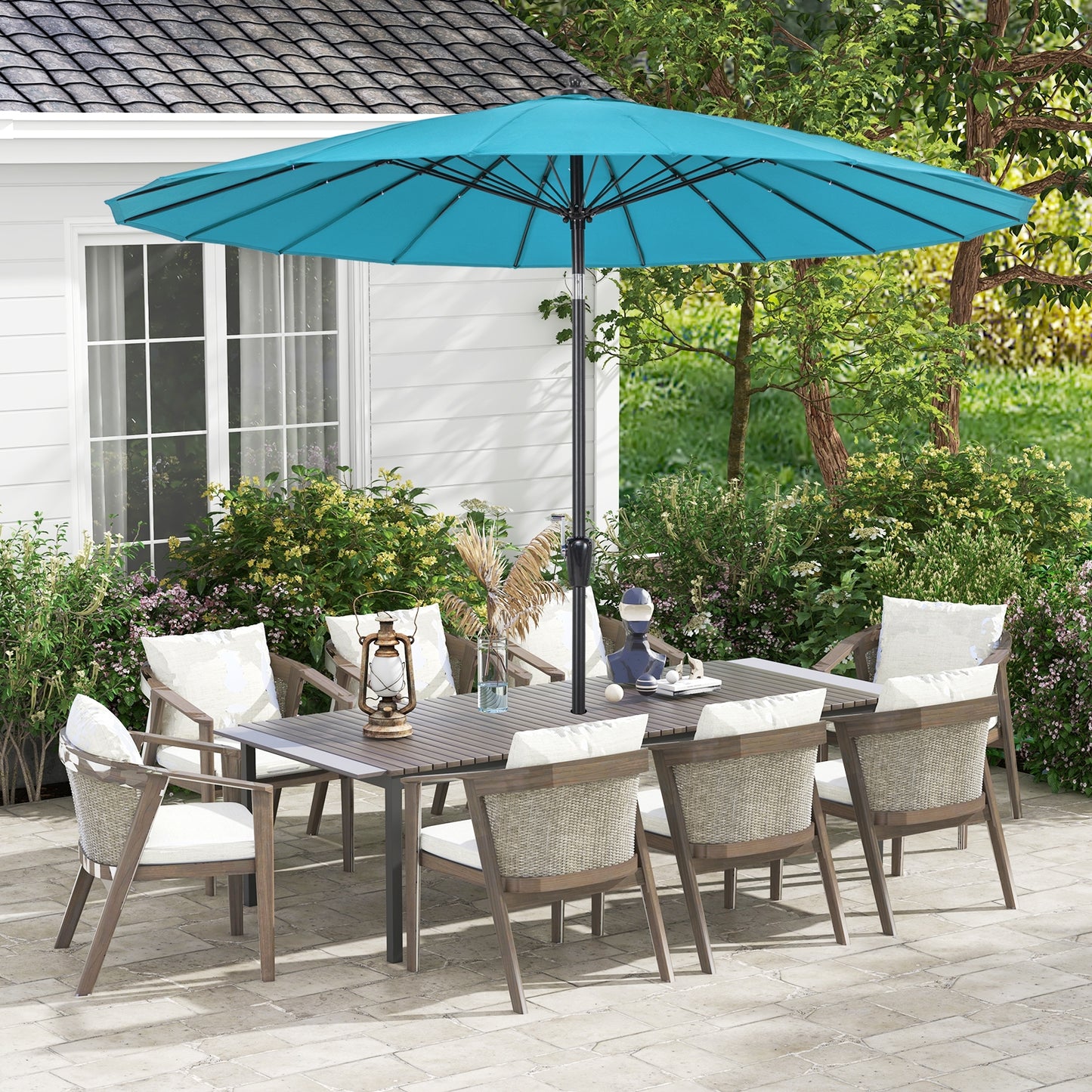 9 Feet Round Patio Umbrella with 18 Fiberglass Ribs-Turquoise Kids Crystal