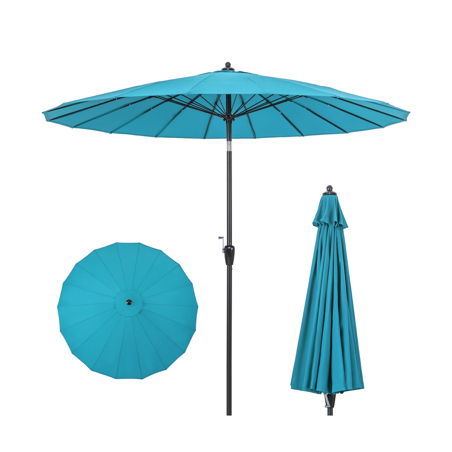 9 Feet Round Patio Umbrella with 18 Fiberglass Ribs-Turquoise Kids Crystal