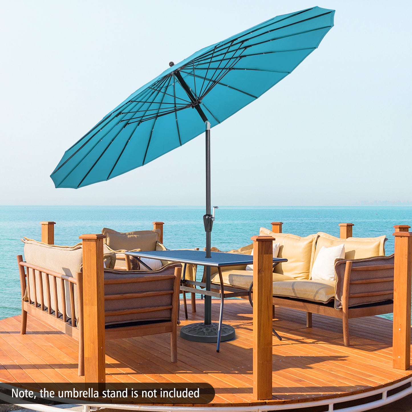 9 Feet Round Patio Umbrella with 18 Fiberglass Ribs-Turquoise Kids Crystal