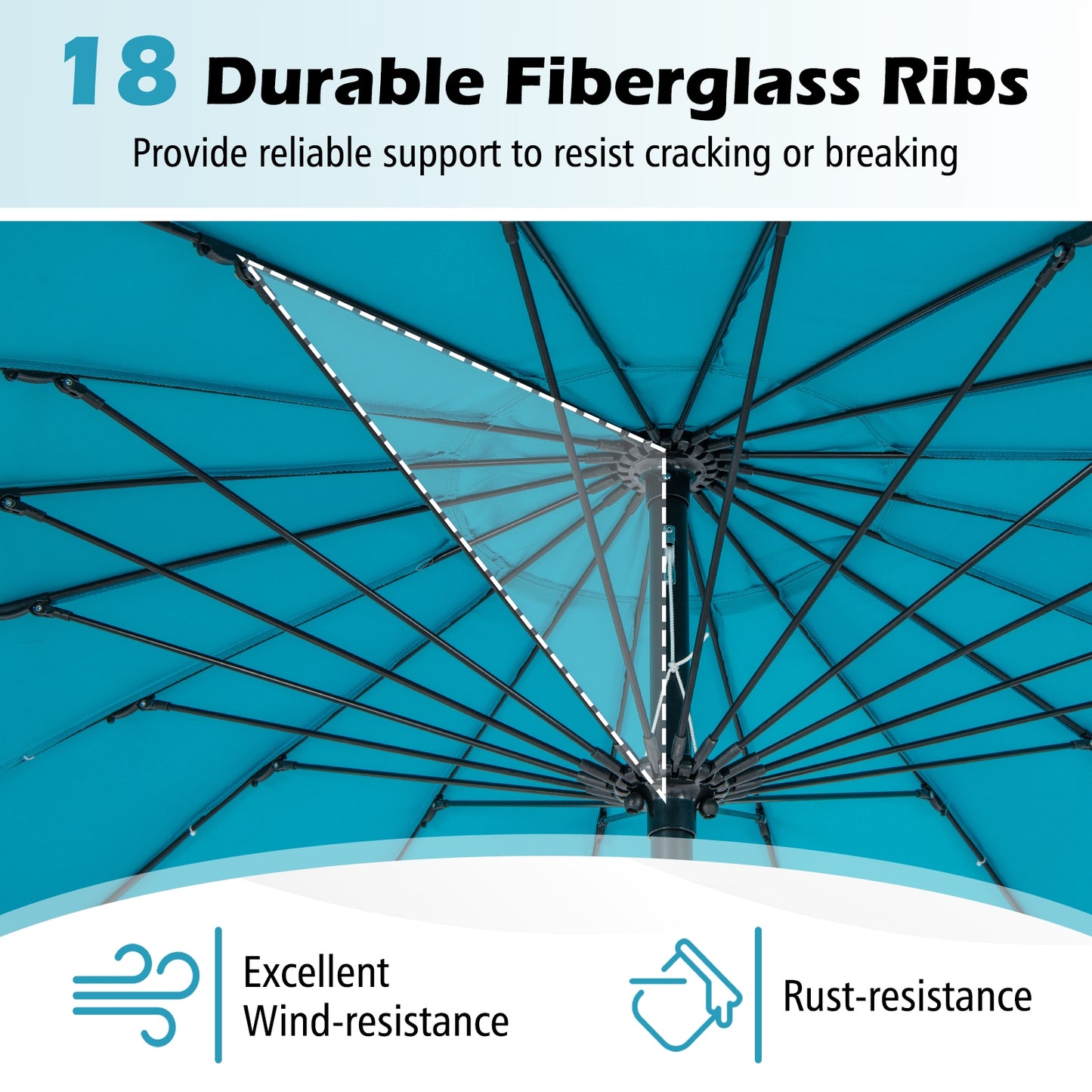9 Feet Round Patio Umbrella with 18 Fiberglass Ribs-Turquoise Kids Crystal