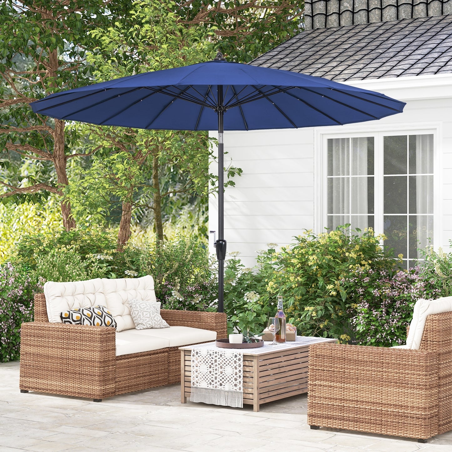 9 Feet Round Patio Umbrella with 18 Fiberglass Ribs-Navy Kids Crystal