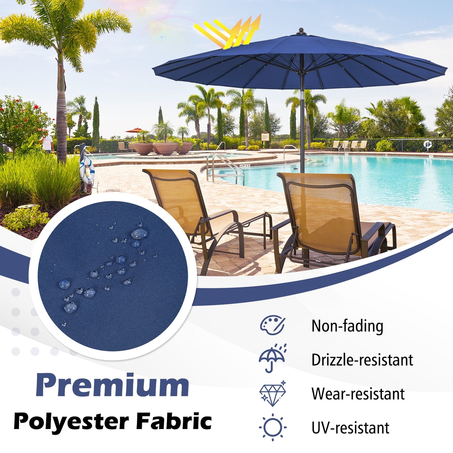 9 Feet Round Patio Umbrella with 18 Fiberglass Ribs-Navy Kids Crystal