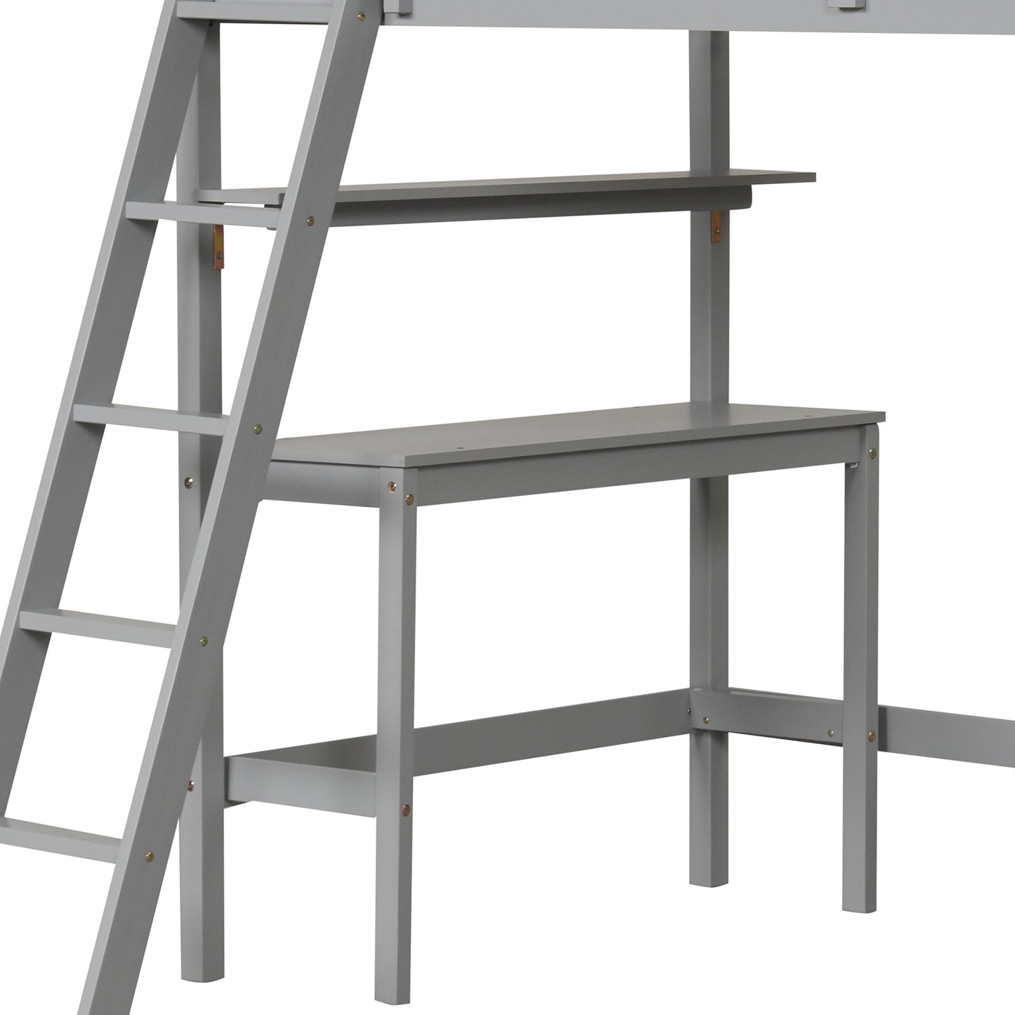 Twin Size Loft Bed with Desk and Bookshelves for Kids and Teens-Gray Kids Crystal