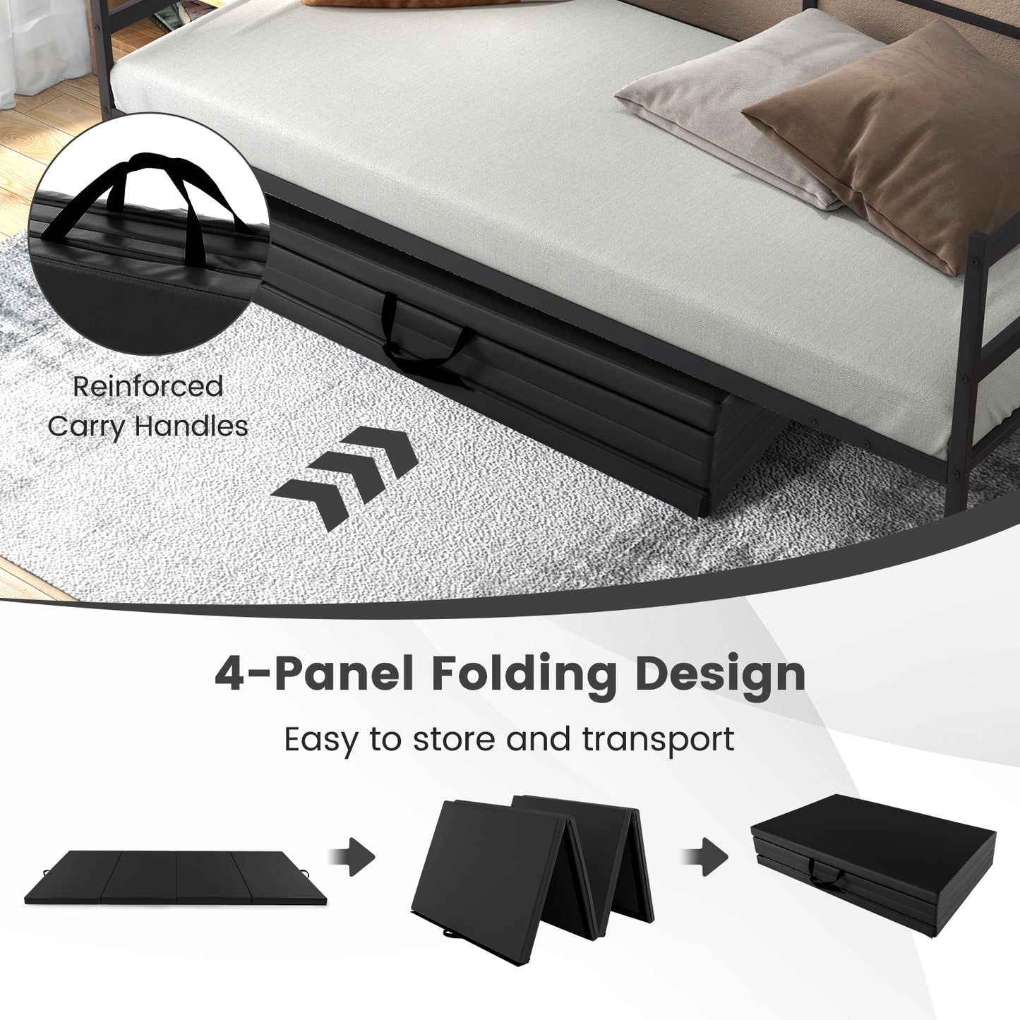 4-Panel PU Leather Folding Exercise Mat with Carrying Handles-Black Kids Crystal