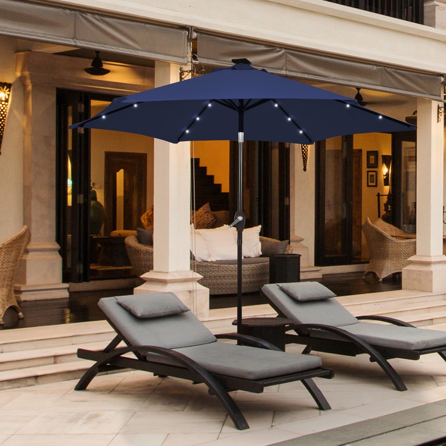10 Feet Outdoor Patio umbrella with Bright Solar LED Lights-Dark Blue Kids Crystal