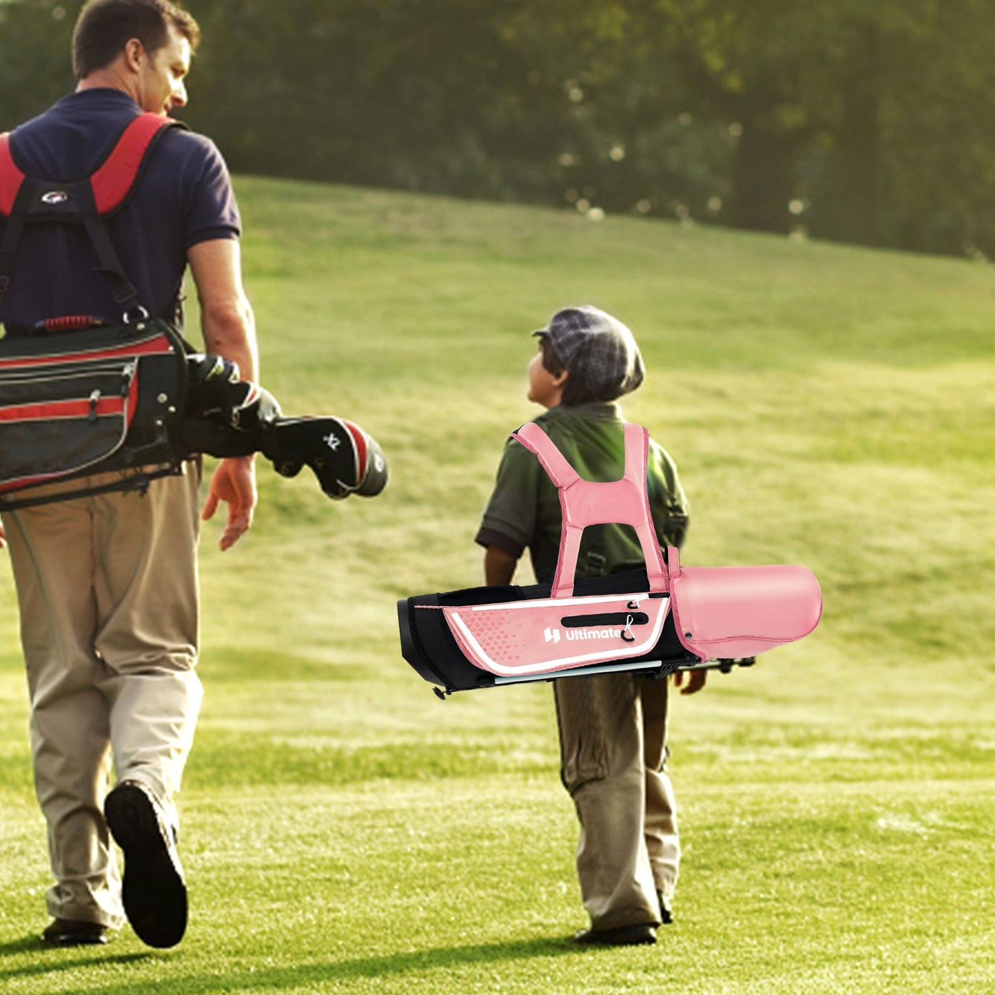 Junior Complete Golf Club Set Right Hand with Rain Hood for Kids-Pink Kids Crystal