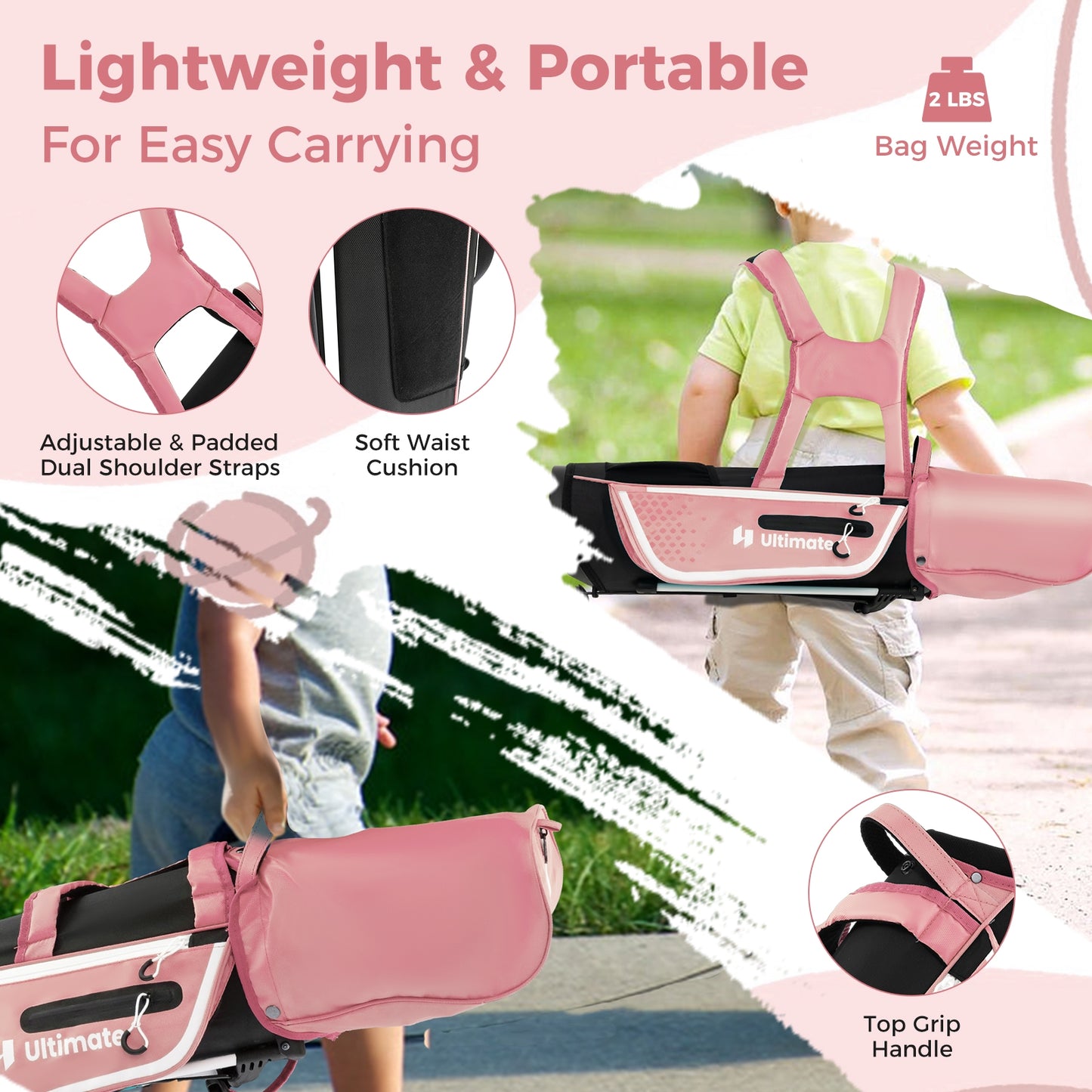 Junior Complete Golf Club Set Right Hand with Rain Hood for Kids-Pink Kids Crystal