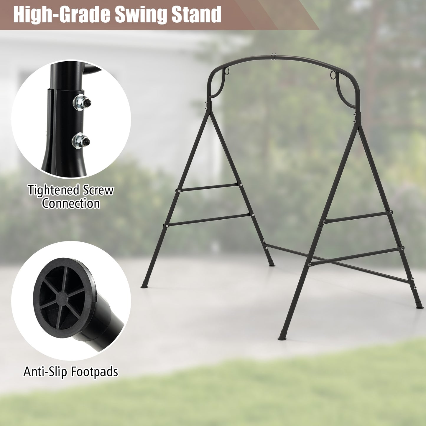 Patio Metal Swing Stand with Double Side Bars and 2-Ring Design-Black Kids Crystal