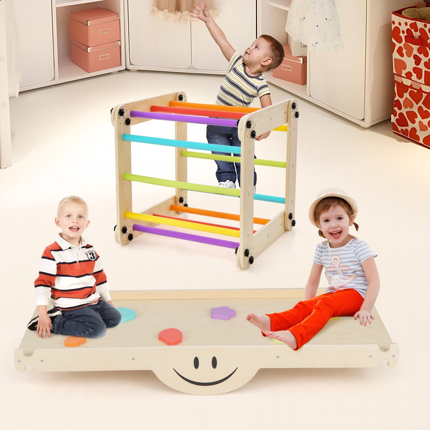 Climbing Triangle Ladder Toy Indoor Jungle Gym with Reversible Ramp-Multicolor Kids Crystal