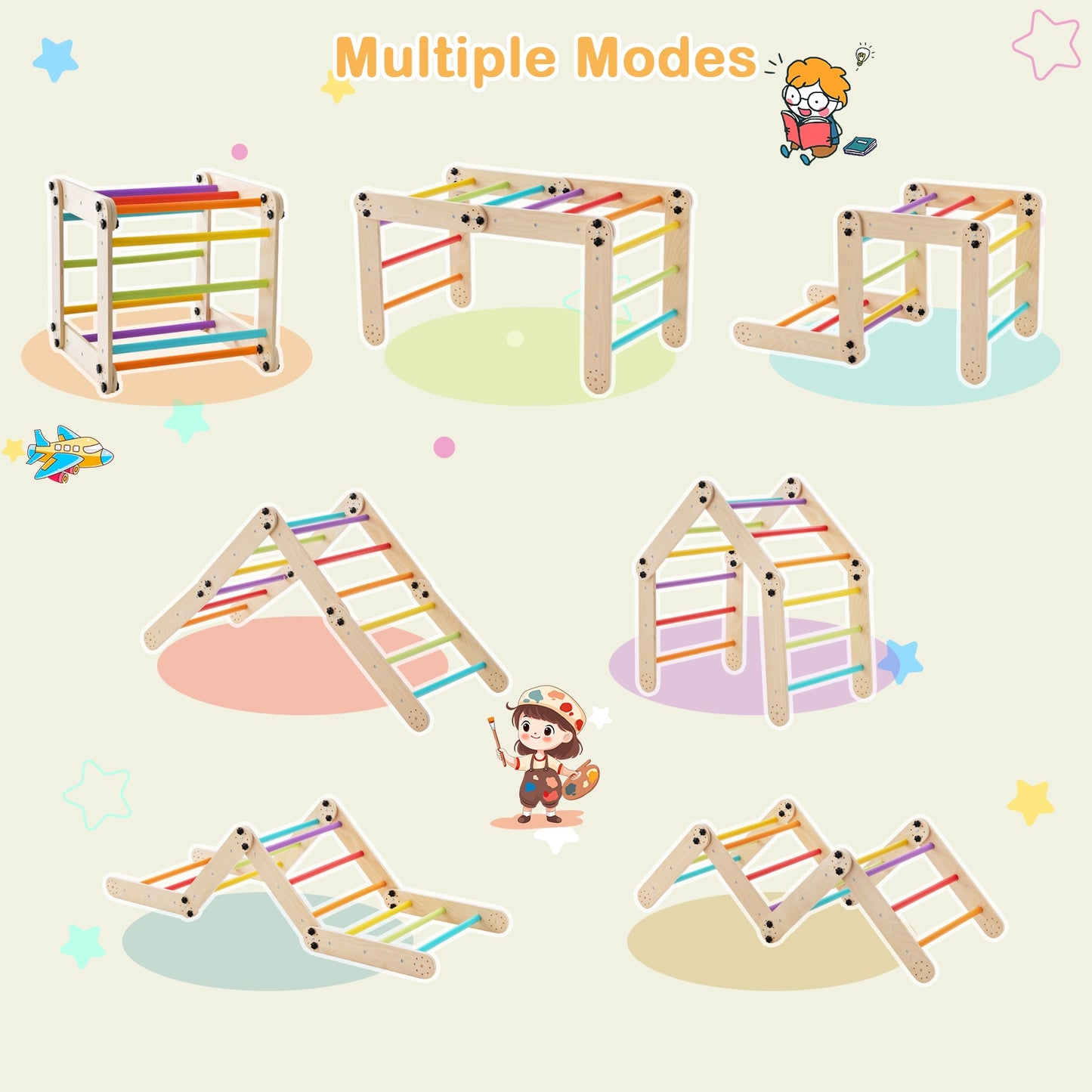 Climbing Triangle Ladder Toy Indoor Jungle Gym with Reversible Ramp-Multicolor Kids Crystal