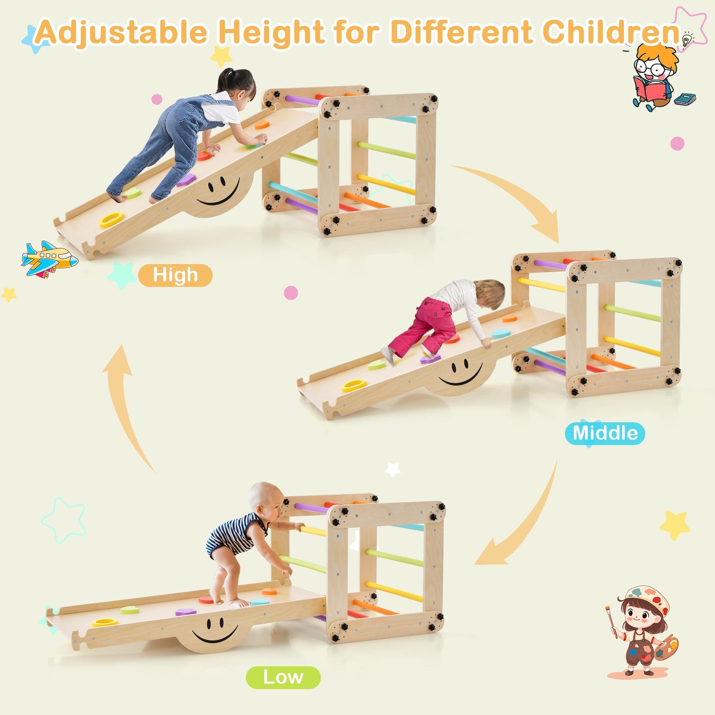 Climbing Triangle Ladder Toy Indoor Jungle Gym with Reversible Ramp-Multicolor Kids Crystal
