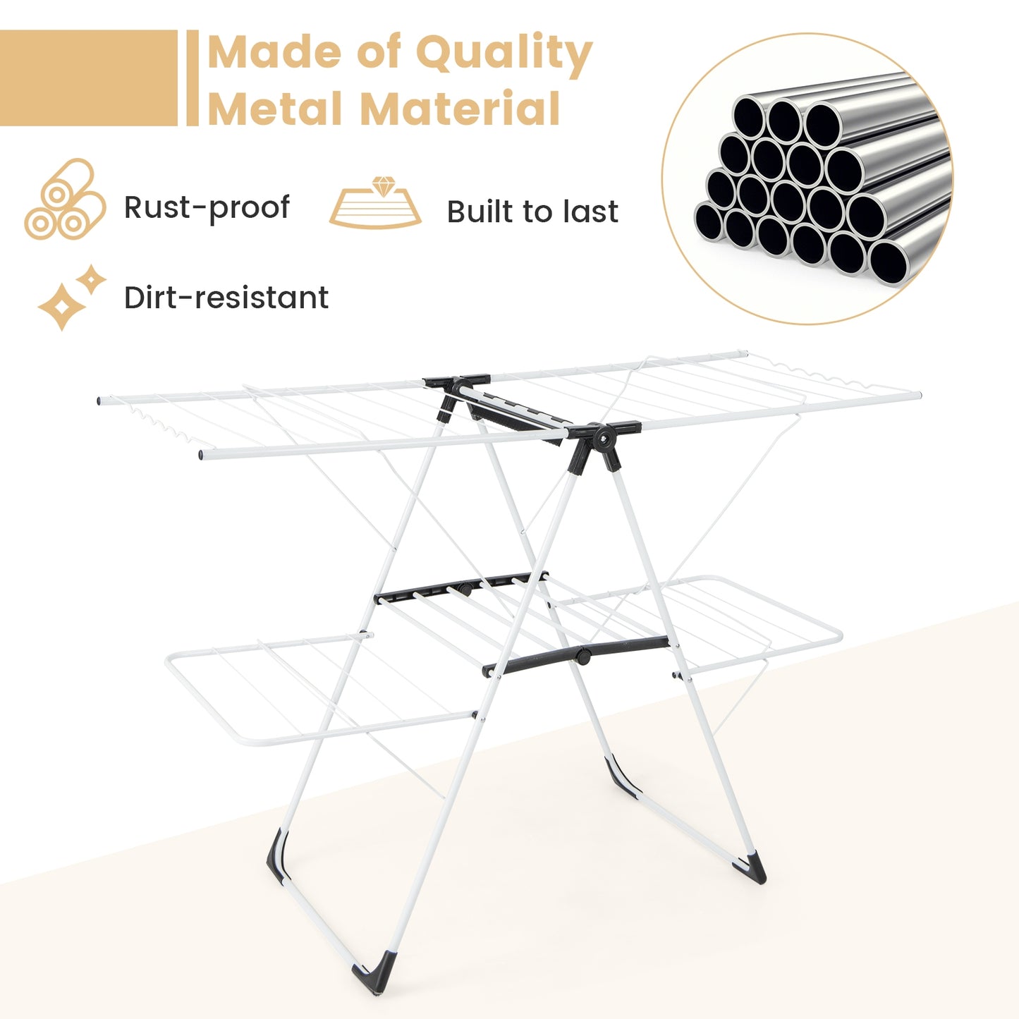 2-level Laundry Drying Rack with Height Adjustable Wings Kids Crystal