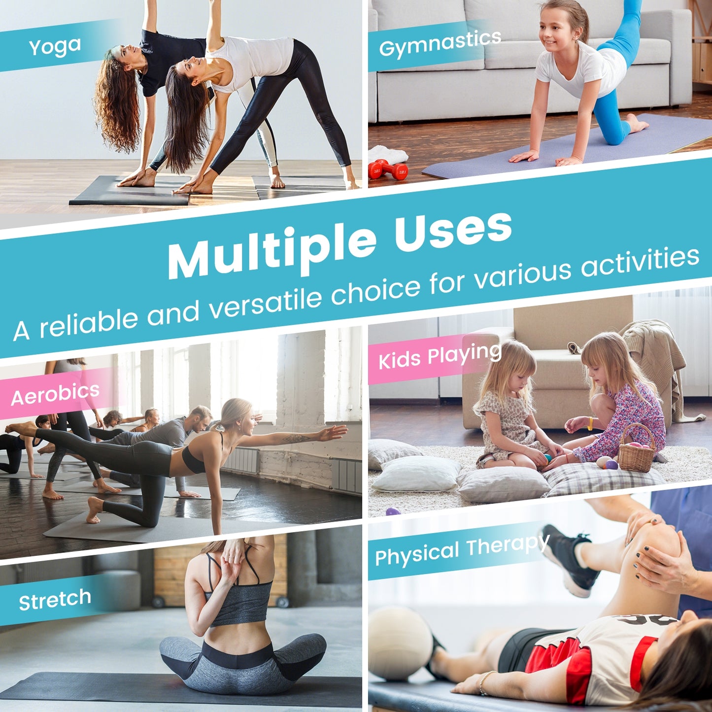 4-Panel PU Leather Folding Exercise Mat with Carrying Handles-Pink & Blue Kids Crystal